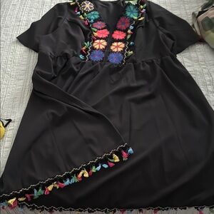 Embroidered Black Dress with Colorful Accents Womens Plus